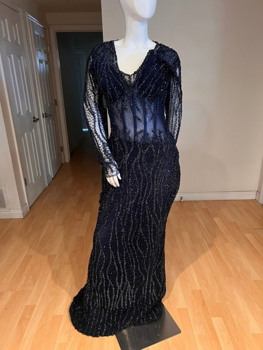 AFRICAN CORSET CUSTOM MADE BEADED EMBELLISHED LONG SLEEVE GOWN SZ 1X /2X